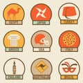 Vector illustration icon set of Country: Egypt, Japan, Turkey, Greece, USA, Italy, England, Australia, Brazil Royalty Free Stock Photo