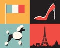 Vector illustration icon set of France: flag, fashion, dog, Paris Royalty Free Stock Photo