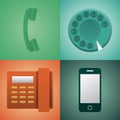 Vector illustration icon set of phone: handset, vintage phone, telephone