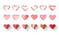 Vector illustration icon set of red hearts shape for Valentine's Day Royalty Free Stock Photo