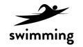 Vector banner with an icon of a swimmer in the water with text headline. Modern flat swimming sport icon, pictogram