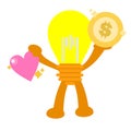 Vector illustration idea lamp choose love and money flat design cartoon style