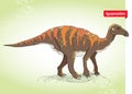 Vector illustration of Iguanodon from genus of ornithopod dinosaur on the green background.