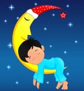 Cute little boy sleeping on moon Royalty Free Stock Photo