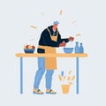 Vector illustration of Illustration of man cookin at his kitchen. Home life concept on white backround.