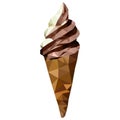 Vector illustration image of an appetizing ice cream with chocolate in a waffle cone in the style of polygonal graphics on a white Royalty Free Stock Photo