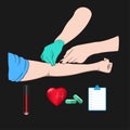 Vector illustration image a doctor using a needle to draw blood from an investigator To check the body