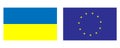 Vector drawing volume heart in the colors of the Ukrainian flag and flags of Ukraine and Euro union