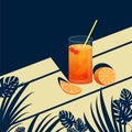 Vector illustration with the image of a refreshing drink or fruit cocktail on a tropical background Royalty Free Stock Photo