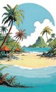 vector illustration, image of a tropical island, modern style, beautiful background for a smartphone, island vacation concept, Royalty Free Stock Photo