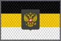 Vector illustration of the imperial flag and coat of arms of Russia under the lattice. Concept of isolationism Royalty Free Stock Photo