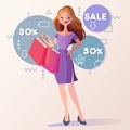 Vector illustration including icons on shopping and sale theme. Royalty Free Stock Photo