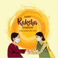 Vector illustration of Indian festival of brother and sister love, Happy Raksha Bandhan celebration.corona virus covid-19 concept Royalty Free Stock Photo