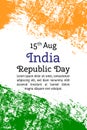 Vector illustration Indian Independence Day, India flag in trendy style. 14 August. Watercolor design template for