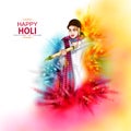 Vector illustration of Indian people playing colorful Happy Hoil background for festival of colors in India Royalty Free Stock Photo