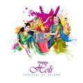 Vector illustration of Indian people playing colorful Happy Hoil background for festival of colors in India Royalty Free Stock Photo