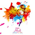 Vector illustration of Indian people playing colorful Happy Hoil background for festival of colors in India