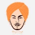 Vector illustration of indian sikh freedom fighter Bhagat Singh