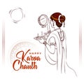 Vector Illustration of Indian Woman Celebrating Karva Chauth Festival