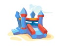 Vector illustration of inflatable castles and children hills on playground