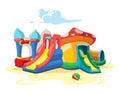 Vector illustration of inflatable castles and children hills on playground