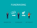 Vector illustration of an infographic fundraising concept. a benefactor giving money for non profit art project Royalty Free Stock Photo