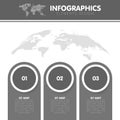 Vector illustration of the infographics with the world map with the three circles with steps Royalty Free Stock Photo