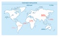 Vector illustration. Infographics. World population in 2020. Map with population data by continent. Elements are isolated