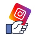 Instagram logo on facebook like hand