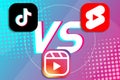 Vector illustration of Instagram Reels, TikTok and Yotube Shorts icons. Short video sharing platform TikTok vs Instagram Reels vs