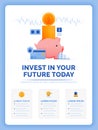 Vector illustration of invest in your future. Building wealth with piggy banks. Benefits of saving helps achieve financial freedom