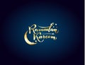 Vector illustration. Islamic Ramadan Kareem greeting beautiful gold lettering text with moon, stars on night background