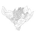 Isolated bouquet of lily of the valley flowers in black and white colors, outline hand painted drawing Royalty Free Stock Photo