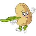 vector illustration of cute potato mascot being a superhero in a cloak