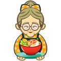 vector illustration of grandma serving a bowl of noodles ramen