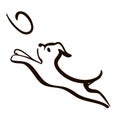Vector Illustration of Isolated Dog Jumping and Catching Disc. head line art drawing Silhouette on White Background