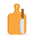 Vector illustration of an isolated drawing of a knife and board for cutting vegetables, cutting meat, or slicing sausage and chees Royalty Free Stock Photo