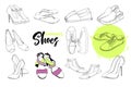 Illustration of isolated objects sandal shoes. Drawing graphic design for woman, girl and lady. Footwear for summer