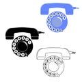 Vector illustration of an isolated old phone in three views on a white background.