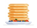 Vector illustration of an isolated pile of pancakes with berries. Royalty Free Stock Photo