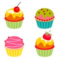 Vector Illustration of isolated vector set of cupcakes or muffins on white background cartoon style Royalty Free Stock Photo
