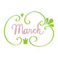 Vector illustration of isolated spring lettering with abstract elements. March Royalty Free Stock Photo