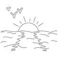 Vector illustration of isolated sun at sunset doodle on white background. Royalty Free Stock Photo