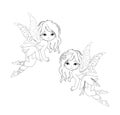 Coloring beautiful fairy in flight Isolated on white background.