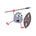 Funny cartoon aborigine Bom with a spear and a shout shouts and jumps