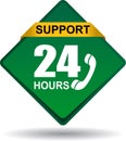 24 hours support web button green Royalty Free Stock Photo