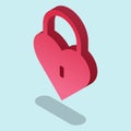 Heart in the form of a door lock. Concept of eternal, lasting love.Vector illustration in isometric 3d style. Simple icon