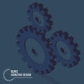 Vector illustration of isometric gears on the grey background.