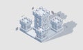Vector illustration of an isometric medieval castle. Concept of game fortress. Stone built fort Royalty Free Stock Photo