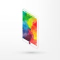 Vector illustration of isometric watercolor smartphone, rainbow paints. Modern smart phone